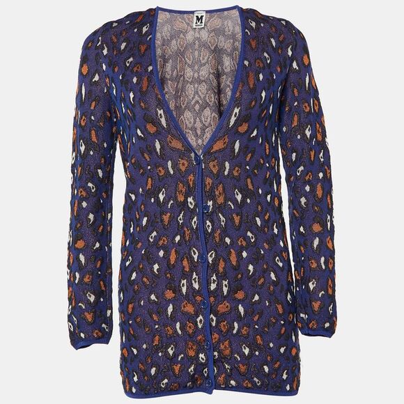 M Missoni Purple Patterned Cotton Knit V-Neck Cardigan L